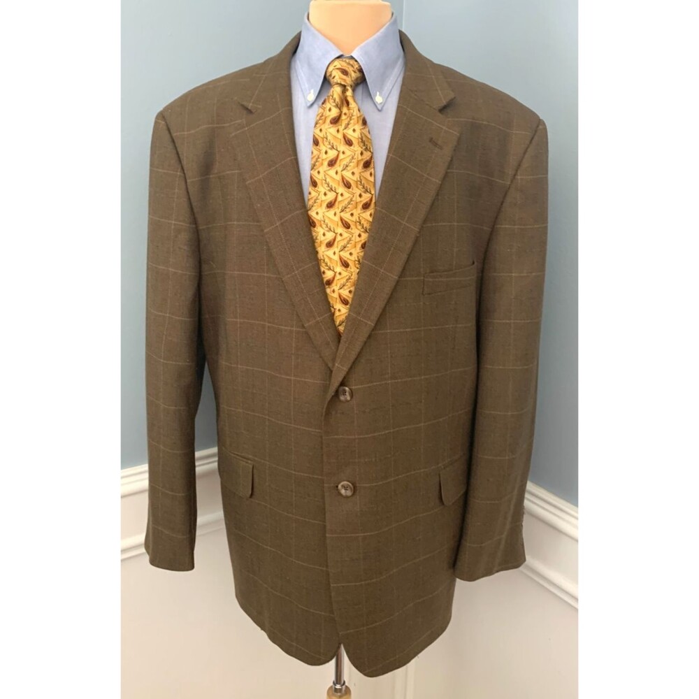 Pronto Uomo Blazer Mens 50R 100% Lambswool Plaid Windowpane Jacket Sportcoat
